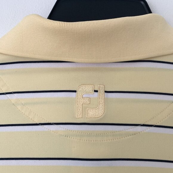 Footjoy Yellow Striped Short Sleeve Polo Shirt VCSP Crest Logo XL Golf Stretch - Picture 5 of 8